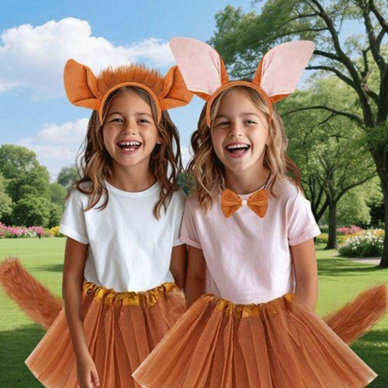 Foxes Costume Foxes Ears Headband Tail Bowite Animal Fancy Costume Kit Accessories Adult Kids Halloween Cosplays Props