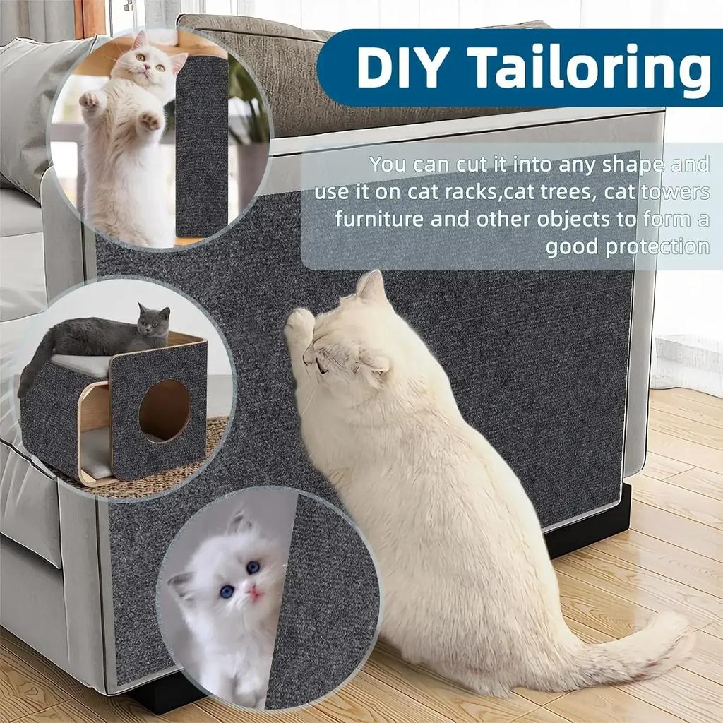 Self-Adhesive Cat Scratching Mat Trimmable Sofa Protector with Removable Carpet - Anti-Scratch Board & Play Pad for Cats