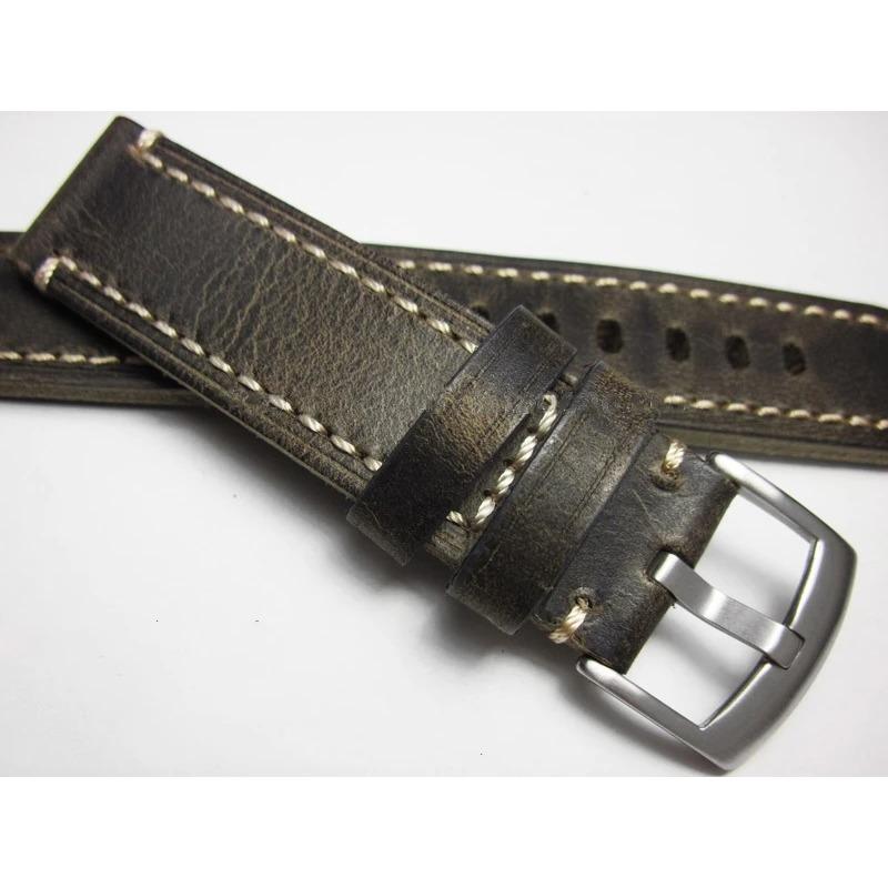 Ζώνη ρολογιού 18 19 20 21 22 24mm Ρετρό γκρι Χειροποίητο λουράκι καρπού πρώτης κατηγορίας Δέρμα αγελάδας Βραχιόλι ανδρικό λουράκι ΓΝΗΣΙΟ ΔΕΡΜΑ