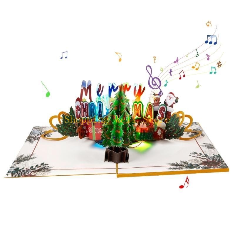 KX4B Christmas Tree 3D Popup Card with Music and Lighting for Friend Greeting Card
