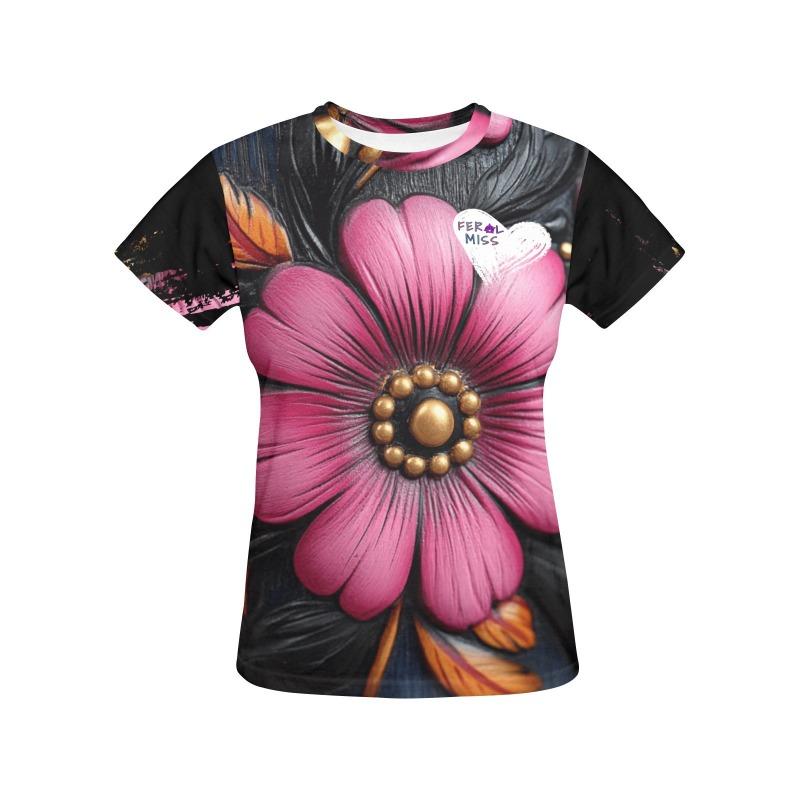 Miss Pink Flower T-shirt - Women s 3D Bold Flower Shirt S