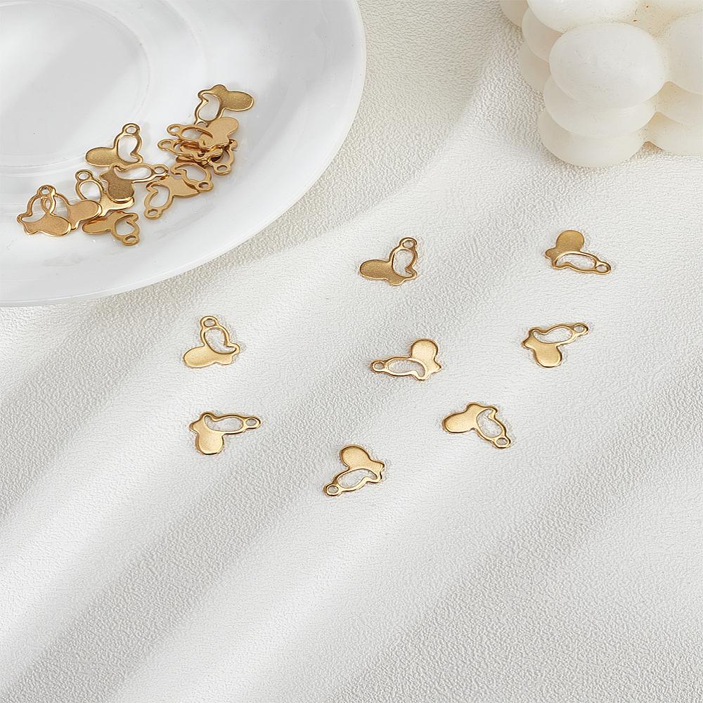 20Pcs Ion Plating(IP) Butterfly 304 Stainless Steel Charms Golden 14x10x1mm Hole: 2mm