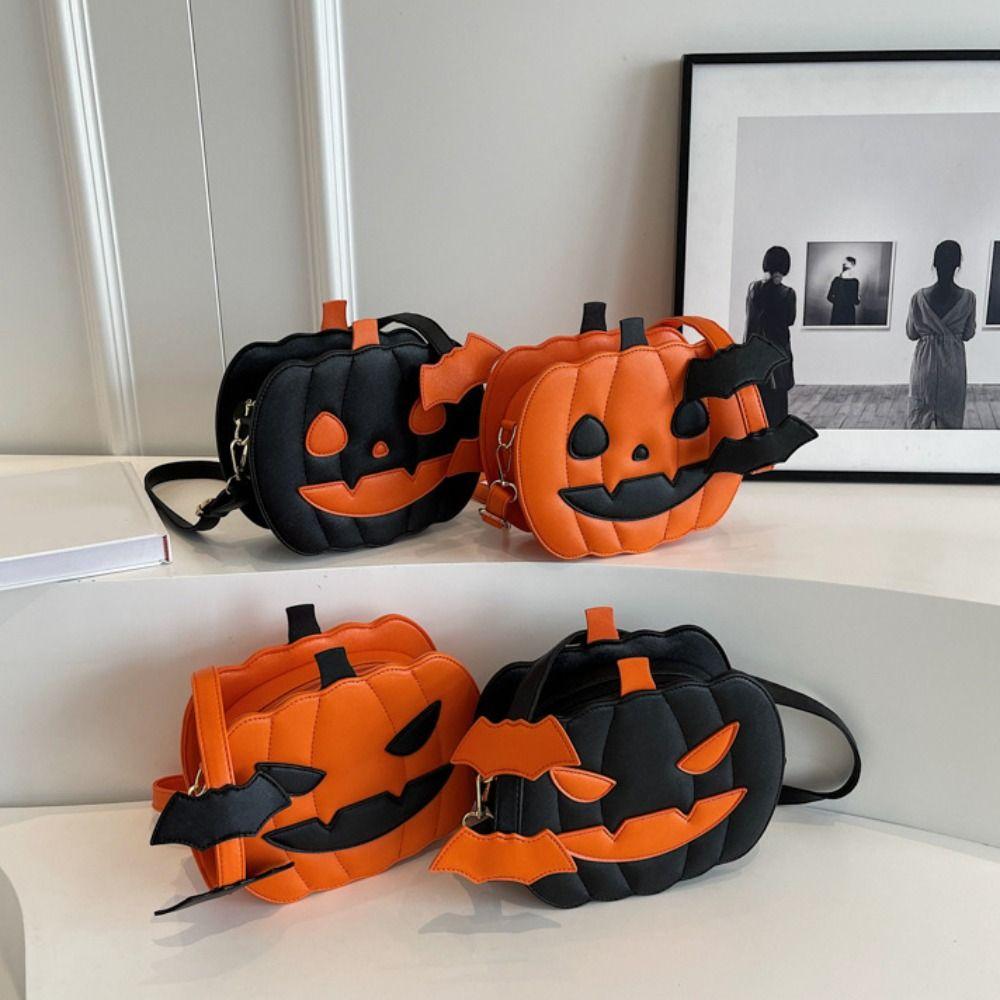 Large Capacity Halloween Pumpkin Bag PU Leather Square Crossbody Bag Pumpkin Shoulder Bag Party