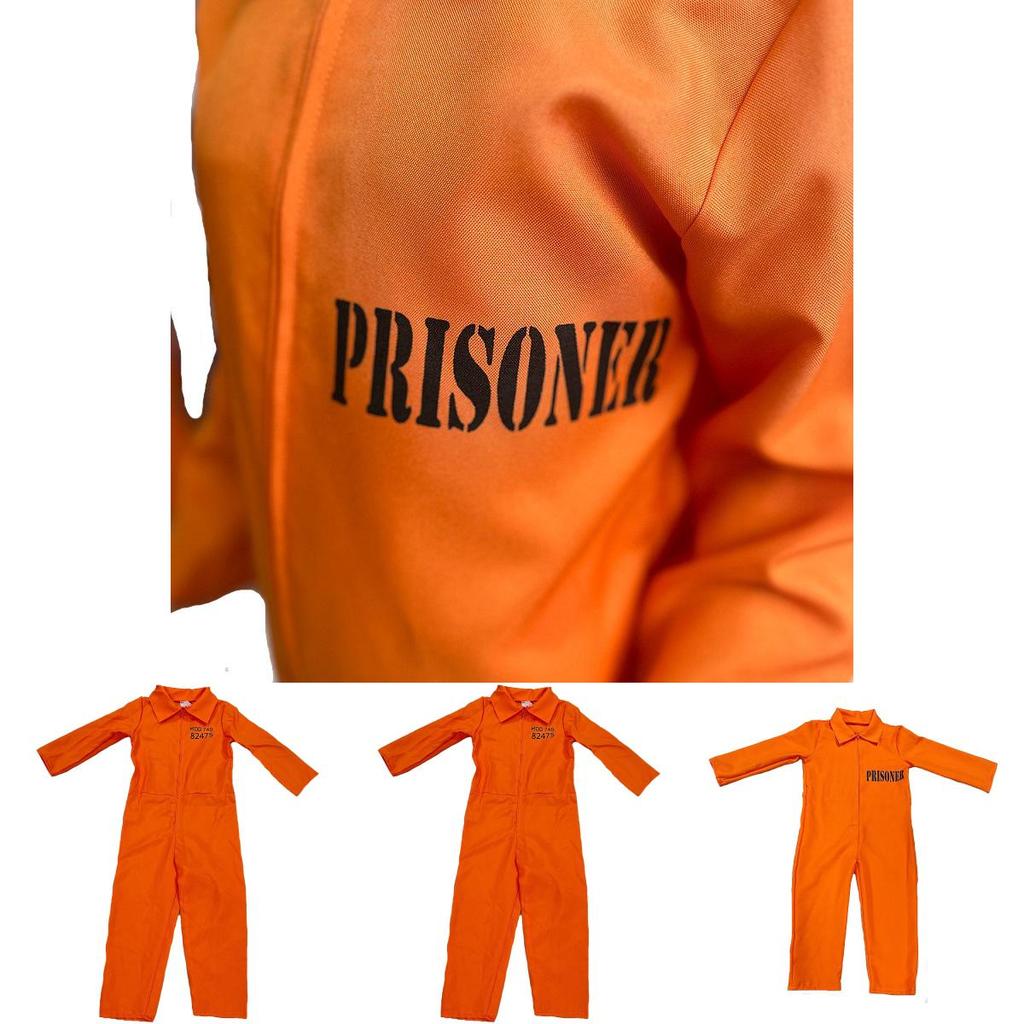 Buntes Halloween-Kostüm für Kinder mit orangefarbenem Gefängnisdruck-Design für Partys