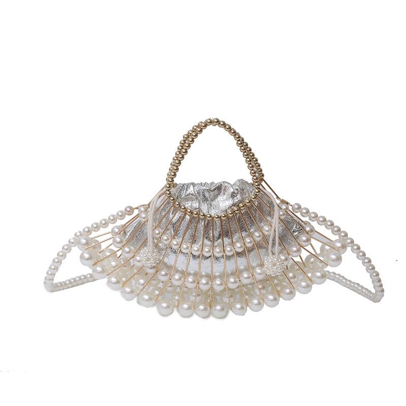 

Ретро жемчужная сумочка, женская вечерняя сумка типа ракушки, ретро сумка через плечо, ажурная сумка-веер, вечерняя сумка.