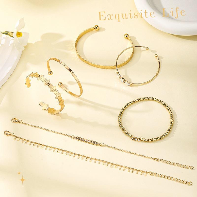 New Fashion Hot Sale Metal Punk Personality Bracelet Set Glossy Light Luxury Stackable Bracelet Jewelry