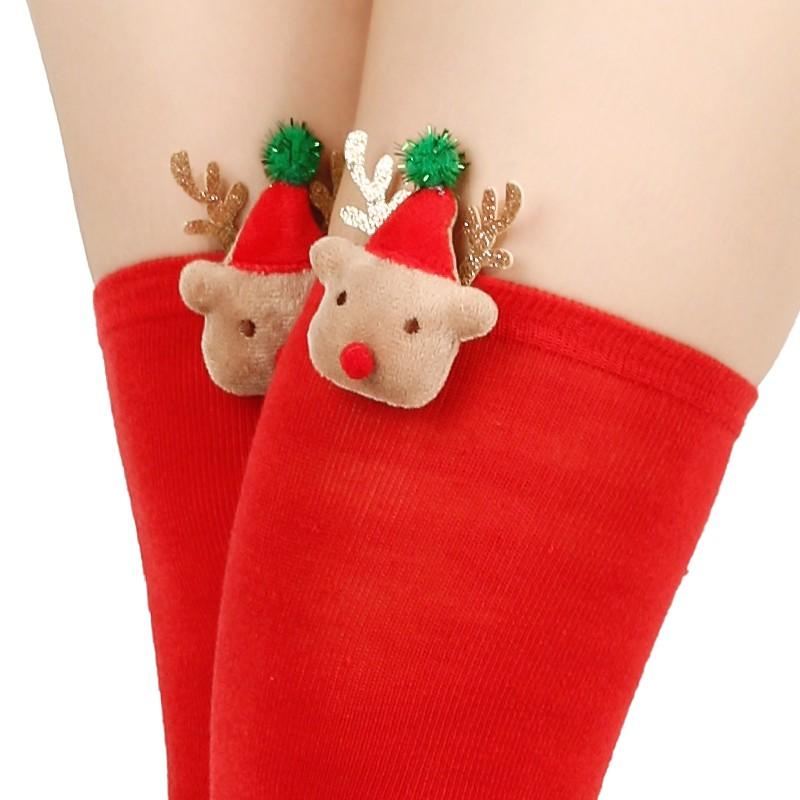 Womens Over Knee Socks Christmas Reindeer Striped Long Santa Claus Accessories