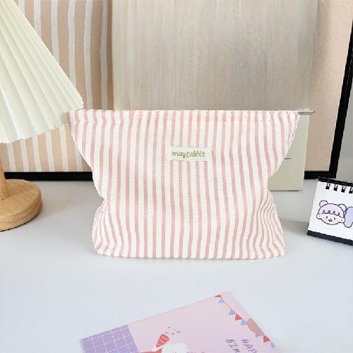 Portable Large Capacity Ruffled Striped Toiletry Bag, Travel Makeup Pouch for Women, Skincare Storage Liner & Cosmetic Organizer
