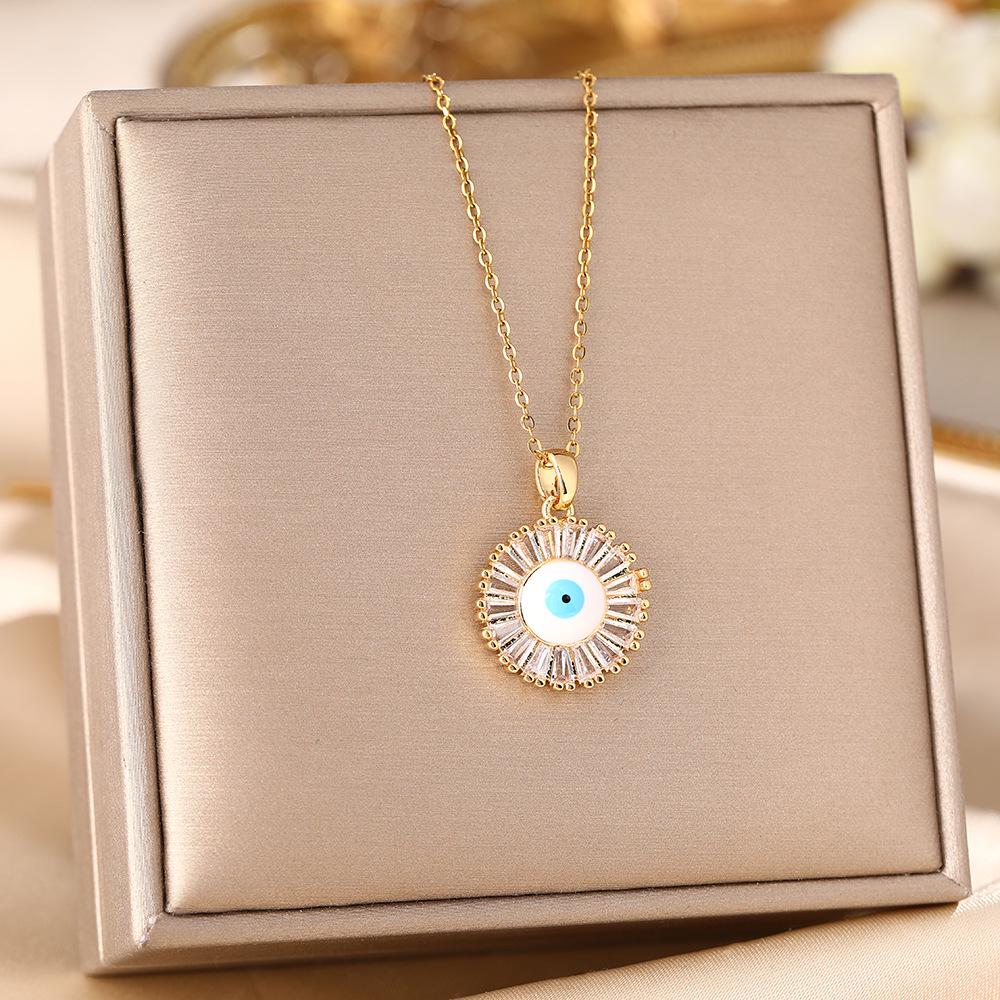 Women's Titanium Steel Blue Evil Eye Pendant Necklace - Light Luxury Clavicle Chain Jewelry
