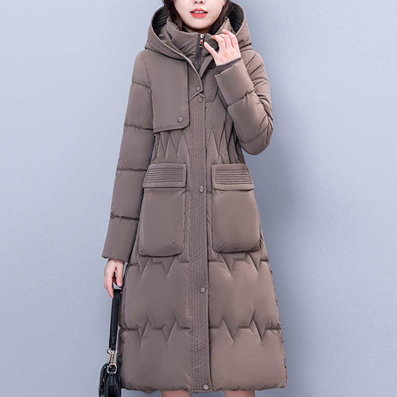 Plus Size Woman Winter Long Coat Hooded High Quality Thick Warm Padded Jackets for Women Korean Style Winter Parkas Big Pockets