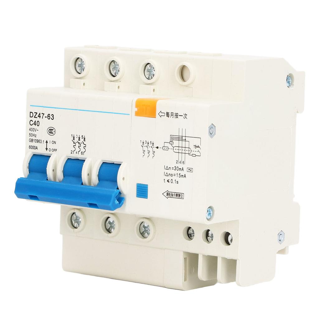 Miniature Circuit Breaker 3P 40A Breaking Capacity 6000A DIN Rail Mount for Circuit Protection 400V