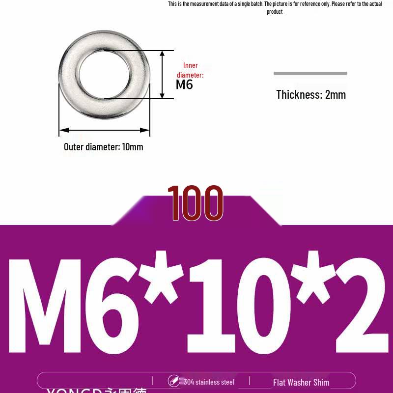 304 Stainless Steel Thickened Flat Washer / Ultra-thin Metal Gasket, Sizes M1.6-M10