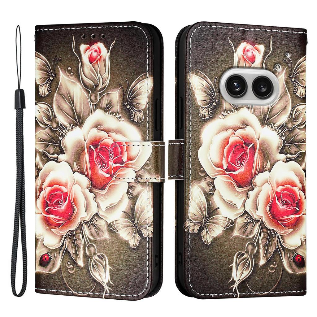 For Nothing Phone (2a) Plus/Phone (2a) Leather Case with Strap and Card Holder Pattern Printing Phone Stand Cover