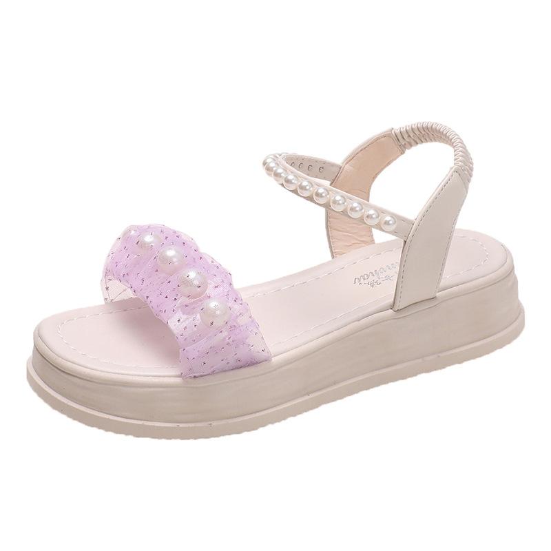 

Sandals women s fashion thick-soled pearl outer wear flat-soled soft-soled sandals 40 фиолетовый