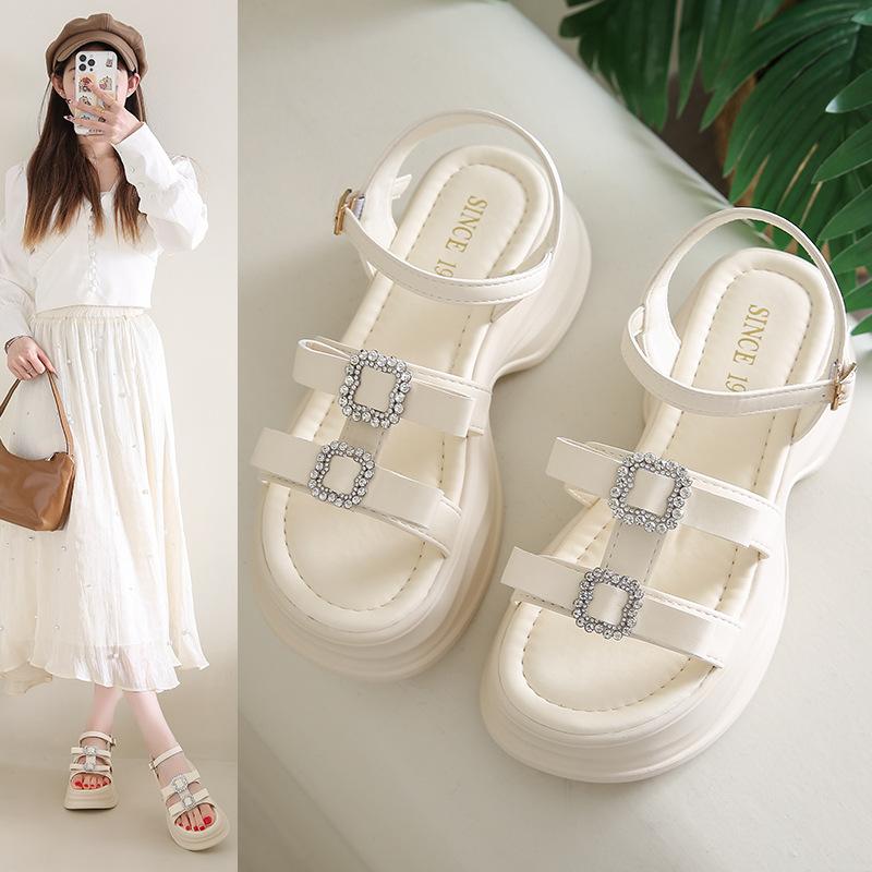

2025 summer new Korean version of rhinestone fashion foreign style little girl princess Roman shoes sandals 3621 35 чёрный