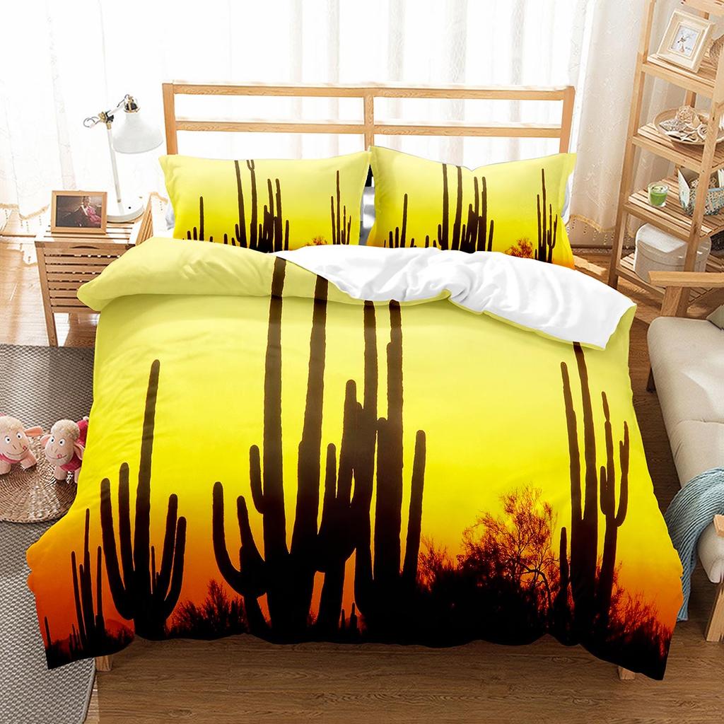 Cactus Duvet Cover Set Desert Plants Pattern Comforter Cover Double Single Size For Kids Teens Adults Bedding Set Quilt Cover
