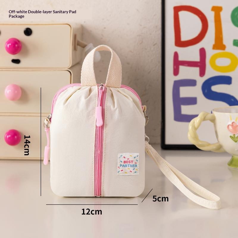 

Portable Mini Sanitary Napkin Storage Bag Discreet Menstruation Towel Pouch Student Travel Monthly Period Essentials Organizer бежевий