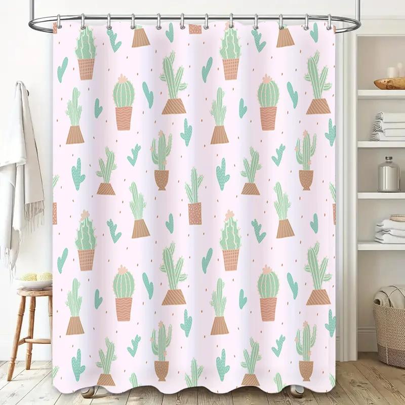 Vintage Heimdekor Duschvorhang mit Kaktus-Print Rosa Grün Topfpflanzen Sukkulenten Design für Badezimmer Zubehör