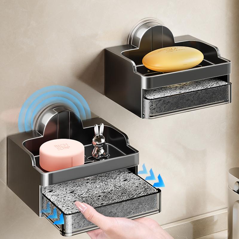 Toilet Suction Cup Soap Box Wall Mounted Non-punching Soap Box Household Bathroom Drain Sponge Wipe Shelf