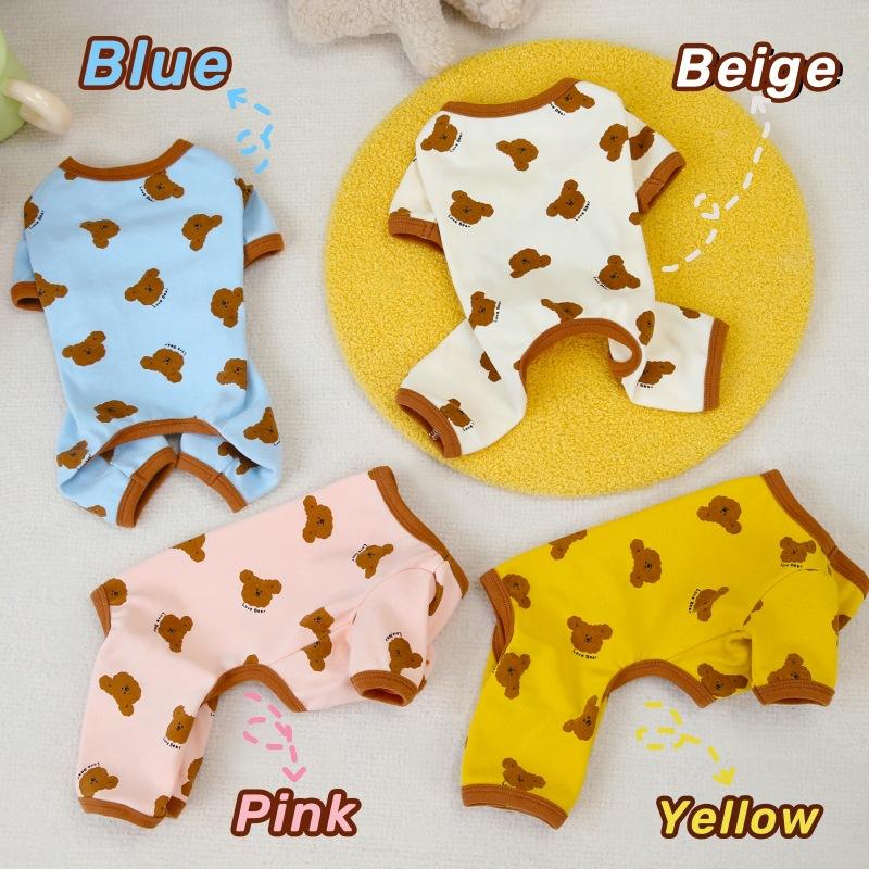 Cotton Four-Legged Pet Pajamas With Bear Print Home Wear For Small Dogs And Cats Soft Comfortable Loungewear Cozy Animal Nightwear