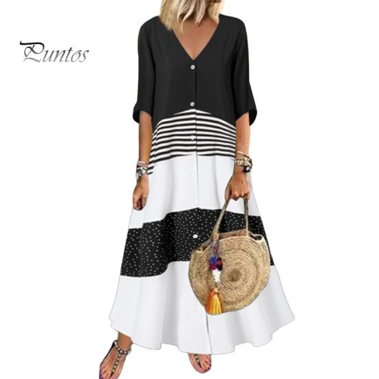 

Летнее макси-платье Контрастного цвета макси-платье Полосатое однобортное платье А-силуэта с коротким рукавом и заплатками в стиле пэчворк S чёрный