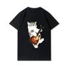 Taglie forti Gatti Squalo Stampato Donne T-shirt Girocollo Cotone Tops Estate Animale Y2K Moda 90S Casual Oversize Nero Tees