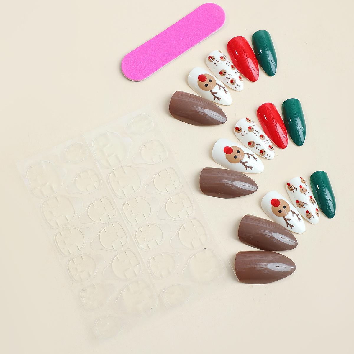 

Reindeer European-American Ballet Style Color Block Press-on Nails, Removable Nail Stickers, 24-Piece Set