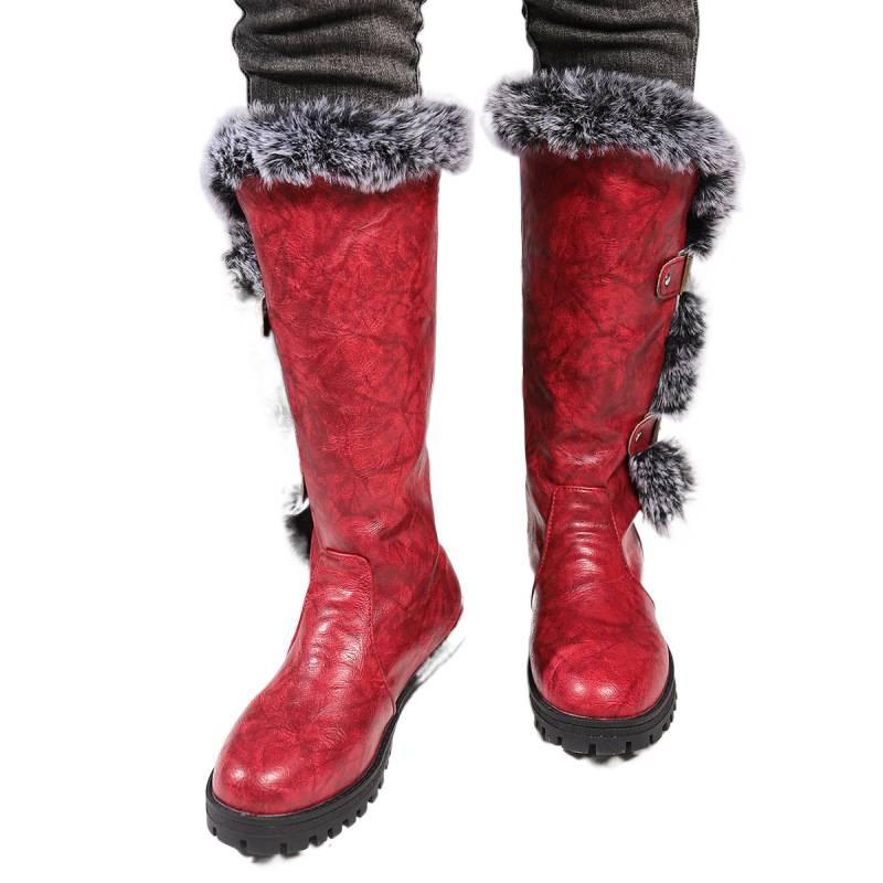 Winter suede knight boots, wool snow boots, women's plus size platform high boots, thick heels, warm cotton shoes