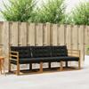 Outdoor Sofa Set with Cushions 3 pcs Natural and Black