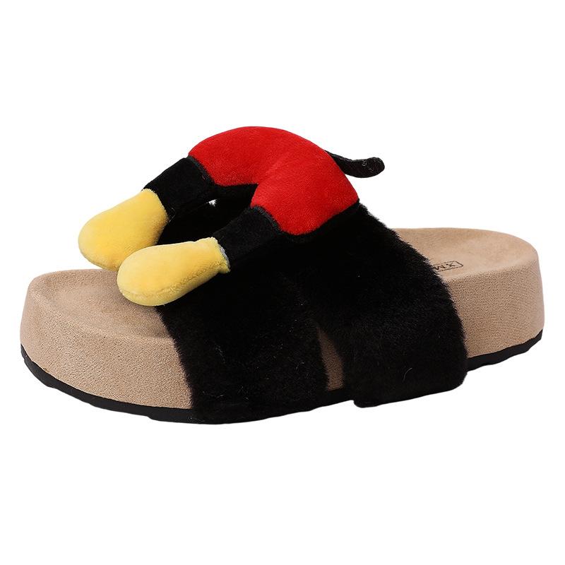 Piaohong Mickey thick-soled fluffy slippers 2025 autumn and winter cute cartoon home flat one-and-a-half slippers cotton shoes