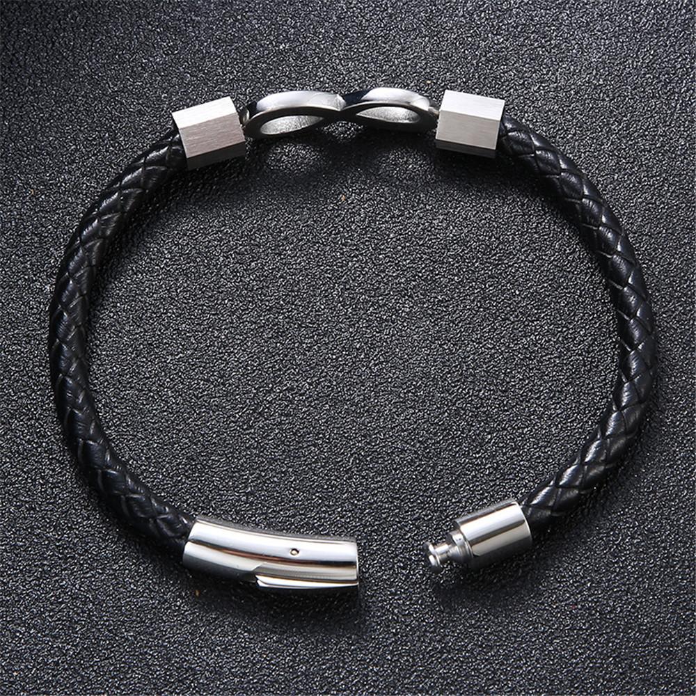 Classic NO.8 Men Women Infinity Bracelet Woven Braided Leather Bracelets 316L Stainless Steel Jewelry Gifts