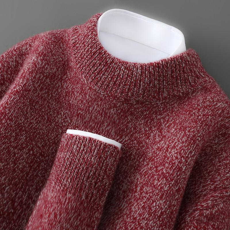 Men s Double-Strand Thickened Pure Wool Half-High Collar Loose Pullover Sweater for Autumn/Winter XL
