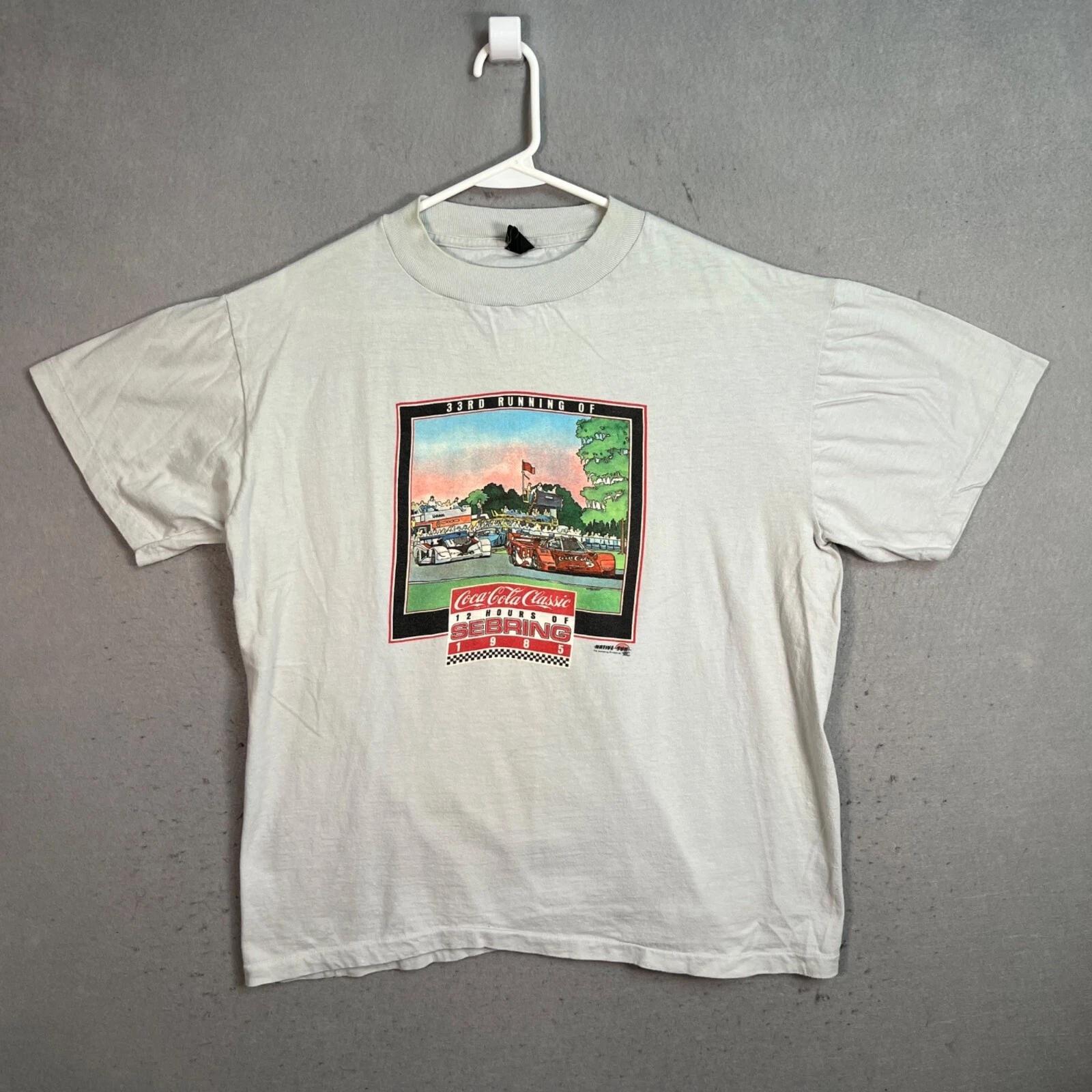 Vintage 1985 Coca-Cola Classic Sebring Porsche T-Shirt Adult Large Gray Mens 2XL