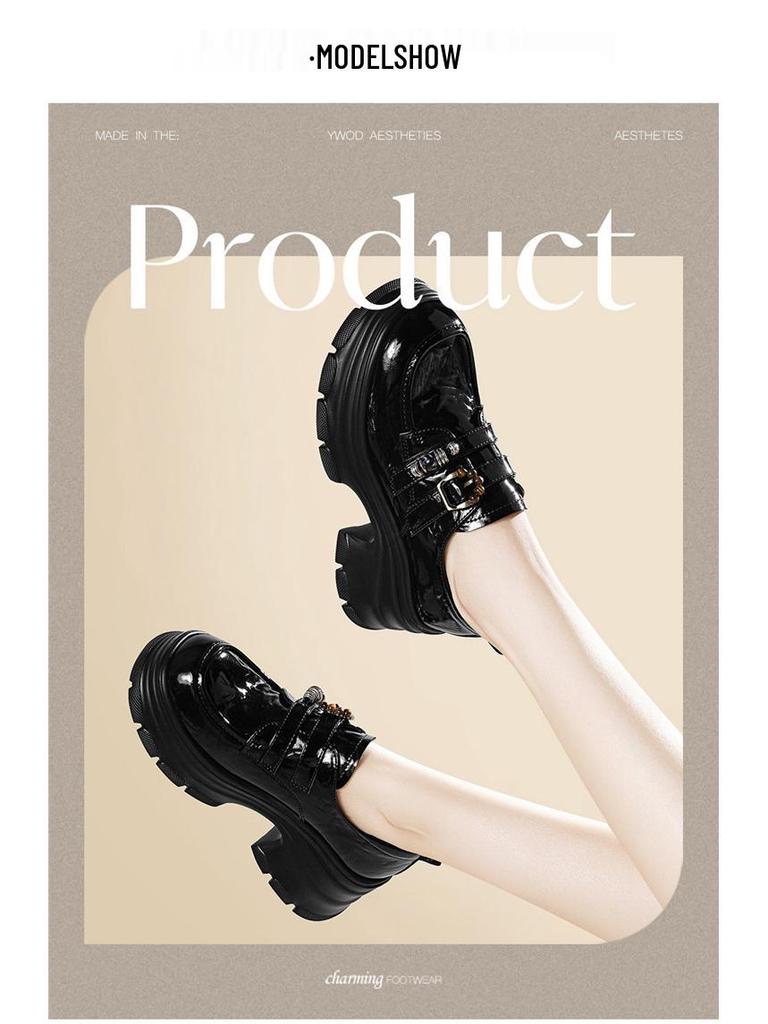 Golden Rabbit Women's British Style Chunky Heel Loafers - Spring/Autumn 2025, Fashionable Thick Sole Mary Jane Shoes