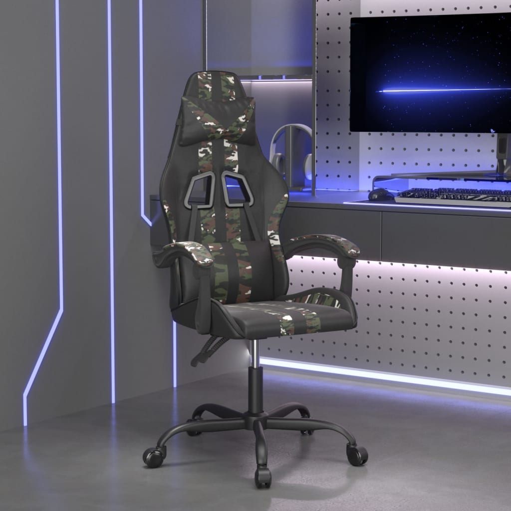 Gaming Chair In Black and Camouflage Artificial Leather