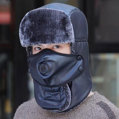 Hat Men's Winter Cold-proof Cycling Hat Outdoor Warm Breathing Valve Leather Velvet Thickened Ear Hat Women