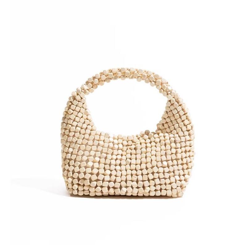 Vintage niche wooden beaded handbag 2026 new handwoven shoulder messenger bag summer beach bag