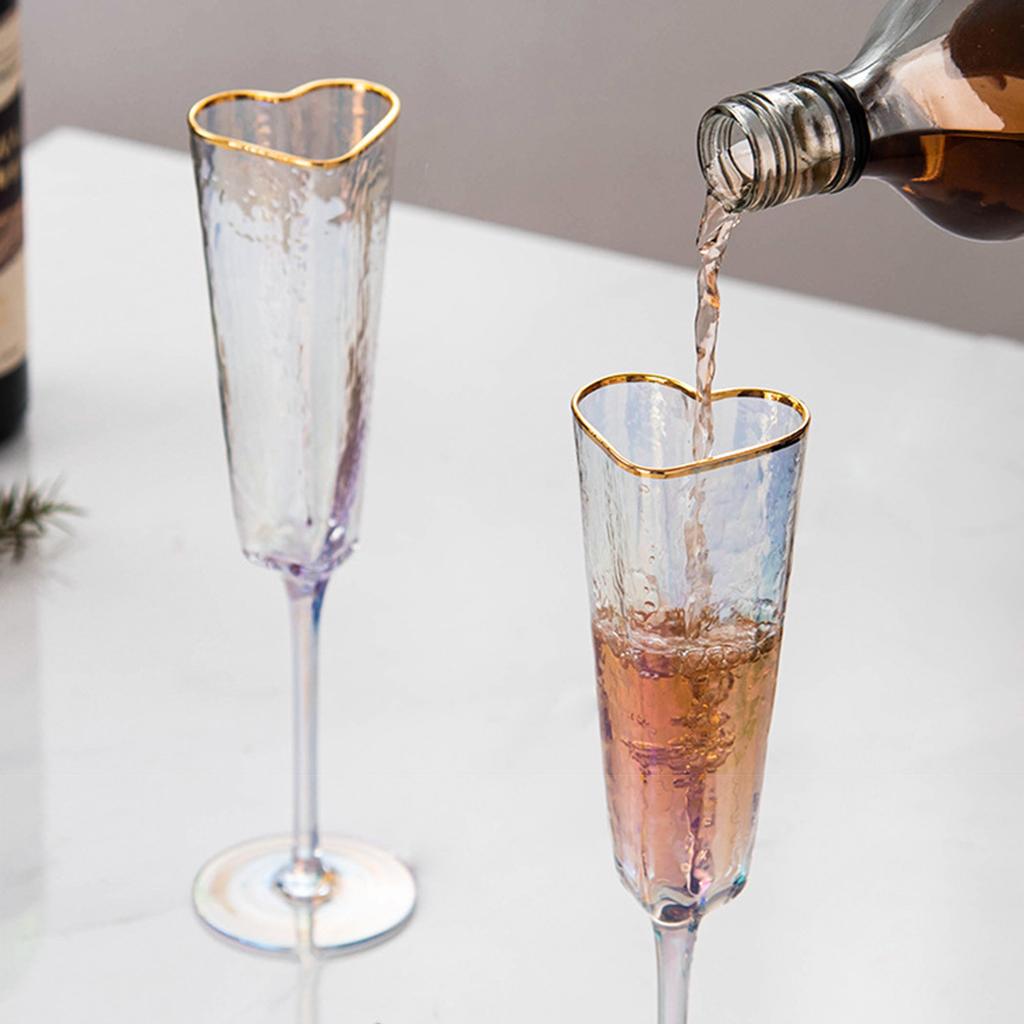 2Pcs/set Champagne Glasses,Household Stylish Wine Cups for Wedding Party Supplies,Heart Shaped Drinking Cup for Valentine's Day