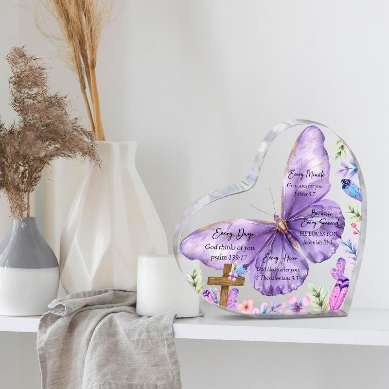 2D Flat Acrylic Purple Butterfly Decorative Plaque and Ornament for Christians,Home Desk Living Room Acrylic Decoration,Rustic Acrylic Decor for Yard