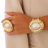 Luxurious European & American Metallic Oval Bangle Set with Inlaid Pearls