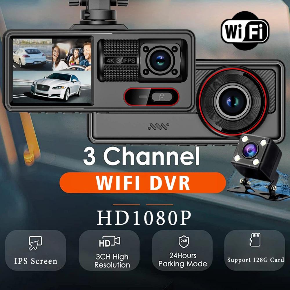 WiFi 3 Camera Car DVR, High-definition 1080P Dashcam, In-car 3-channel Video Recorder