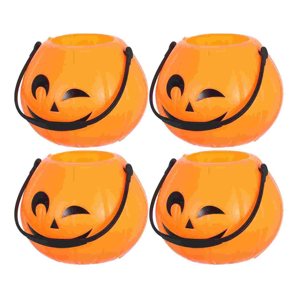 4 Pcs Portable Pumpkin Bucket Setting Props Halloween Cookie Jar Child Candy