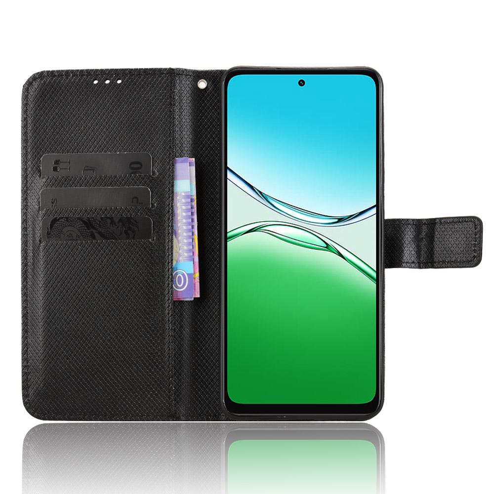 Pro Oppo A5 5G/Oppo A5 4G Kožené pouzdro typu peněženka s popruhem a texturou diamantů