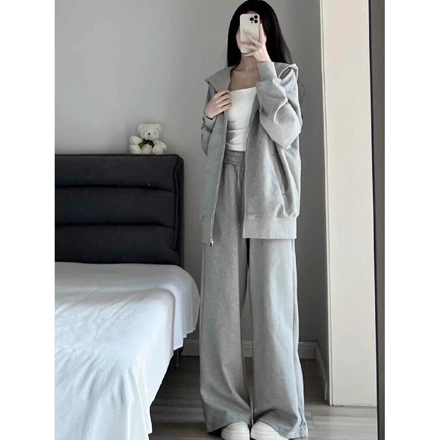 Korean Style Slim Fit Loose Sportswear: Autumn/Winter Hooded Two-Piece Set - Casual Student Running Outfit