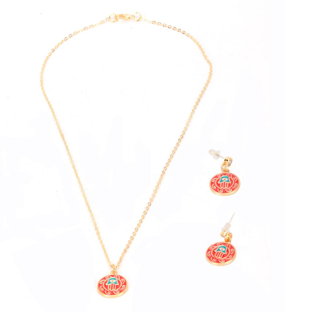 Necklace Earrings Set Red Stylish Simple Pendant Eardrop Suit for Clothing Decoration Gifts