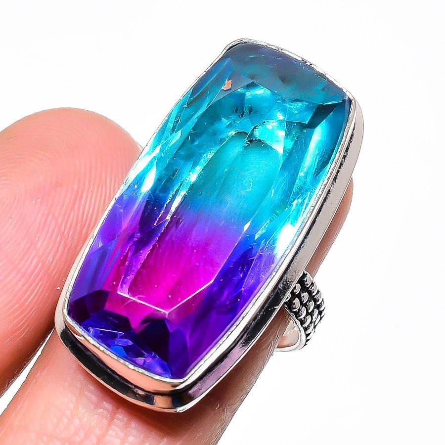 

Natural Bi-Color Tourmaline 925 Sterling Silver Jewelry Ring Size 9 H8Z46
