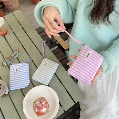 Portamonete Carino per Bambini Astuccio per Monete Piccola Borsa Cosmetica Mini Organizer a Righe in Tela Borsa da Trucco per Rossetto da Donna