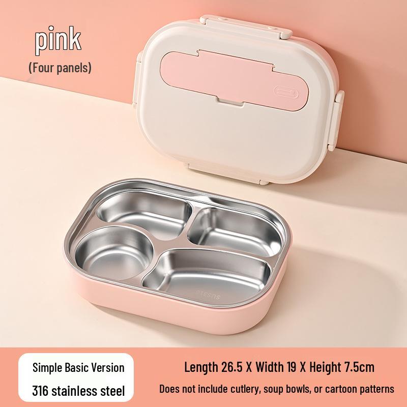 Boîte à lunch Bento pour enfants, à couvercle rabattable, en acier inoxydable 316, compatible micro-ondes, avec compartiments pour les aliments, à décorer soi-même et décorée de dessins animés.