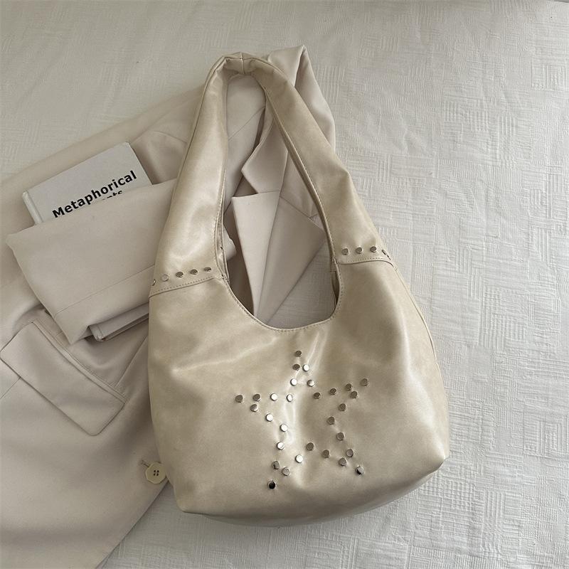 2025 New Bag Underarm Bag Large Capacity Shoulder Bag Handbag Rivet Underarm Bag Women's Bag