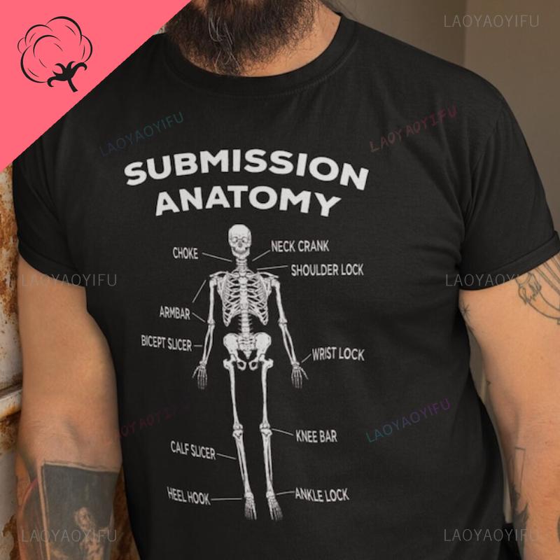 Camiseta Estampada Divertida de Jiu Jitsu Submission Anatomy Luta MMA BJJ Roupas de Luta Presentes de BJJ Camisa de Artes Marciais Feminina Masculina Algodão de Alta Qualidade